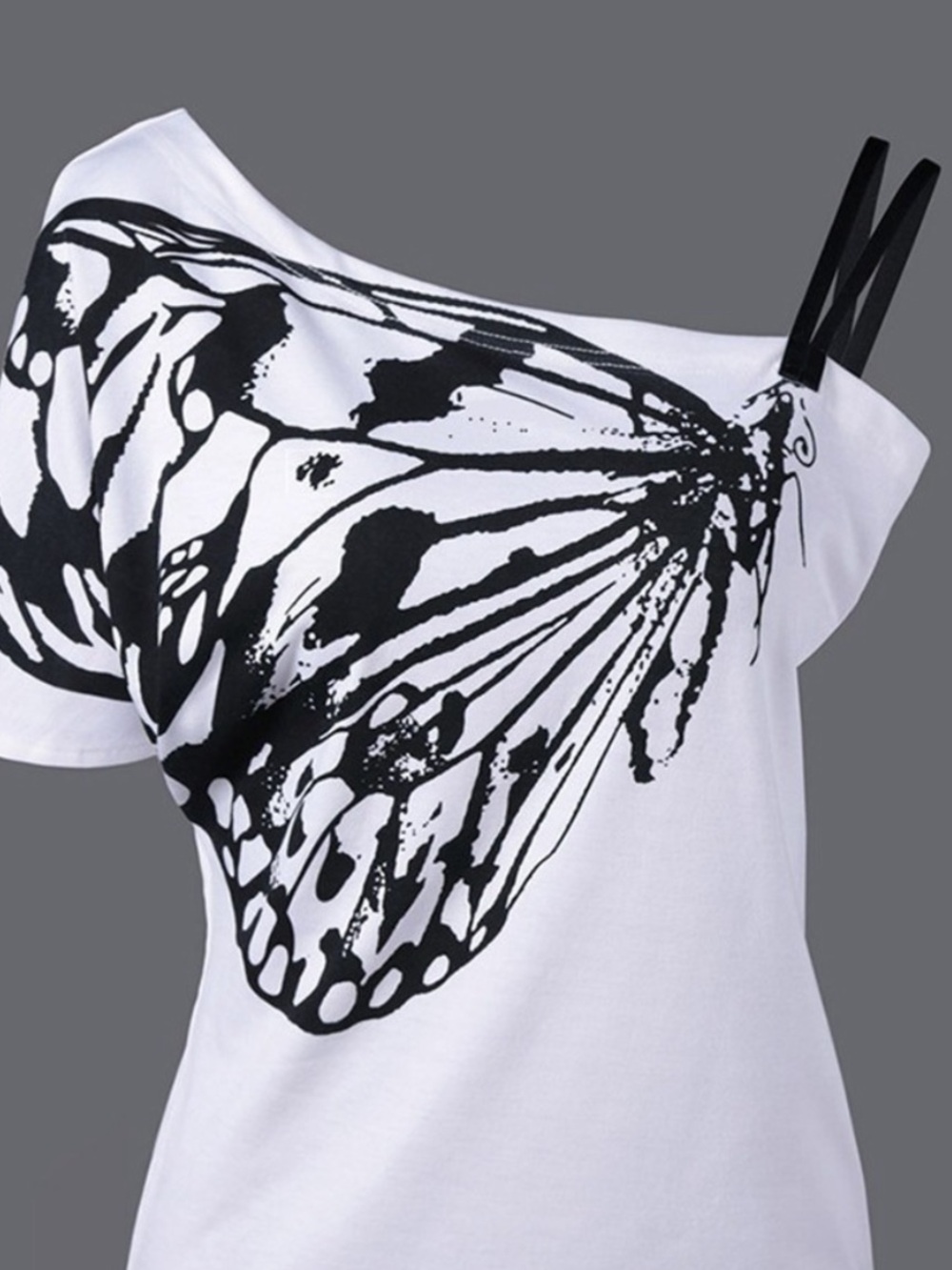 Asymmetrical Butterfly Print Top